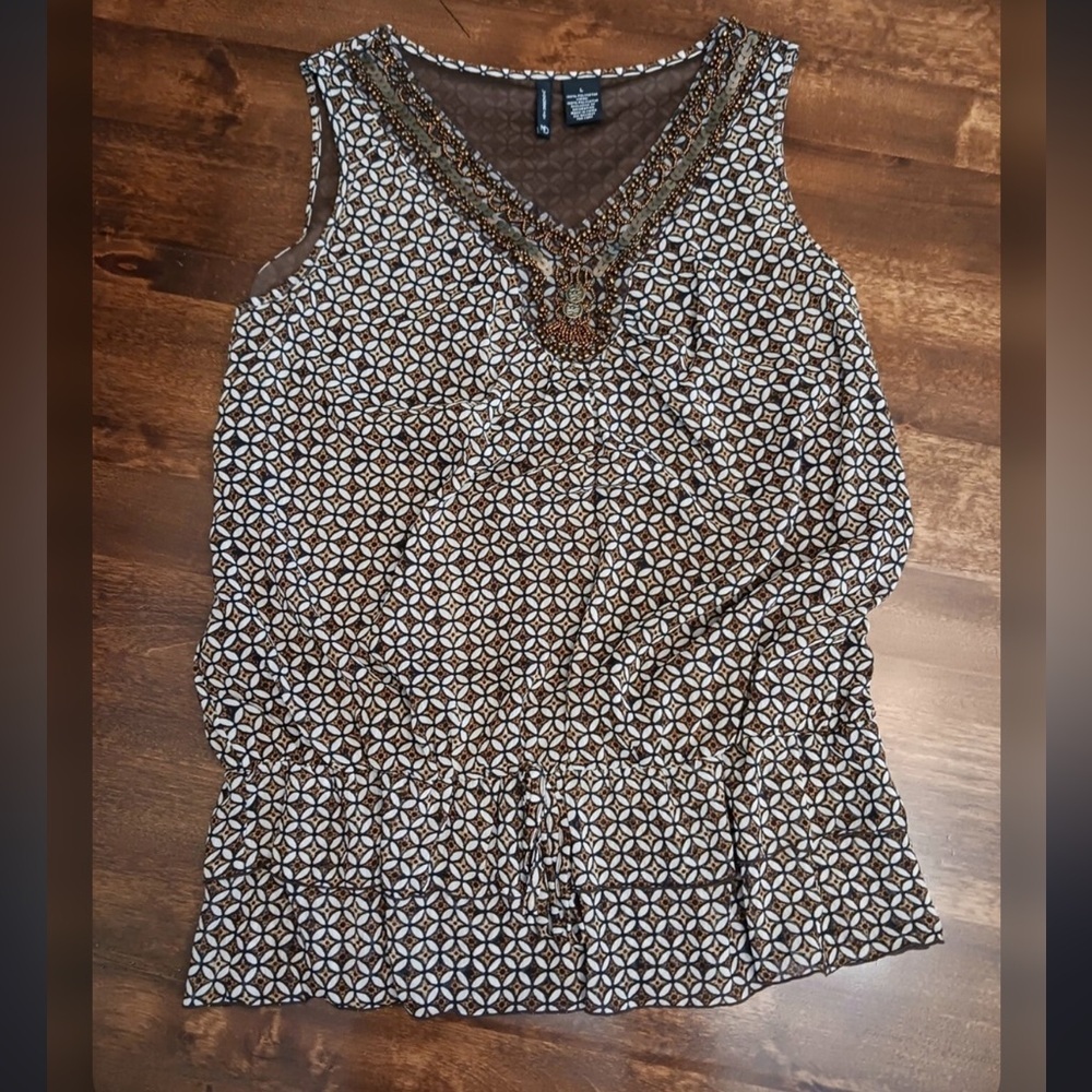 Dressbarn vintage Brown and Cream Sleeveless Blouse